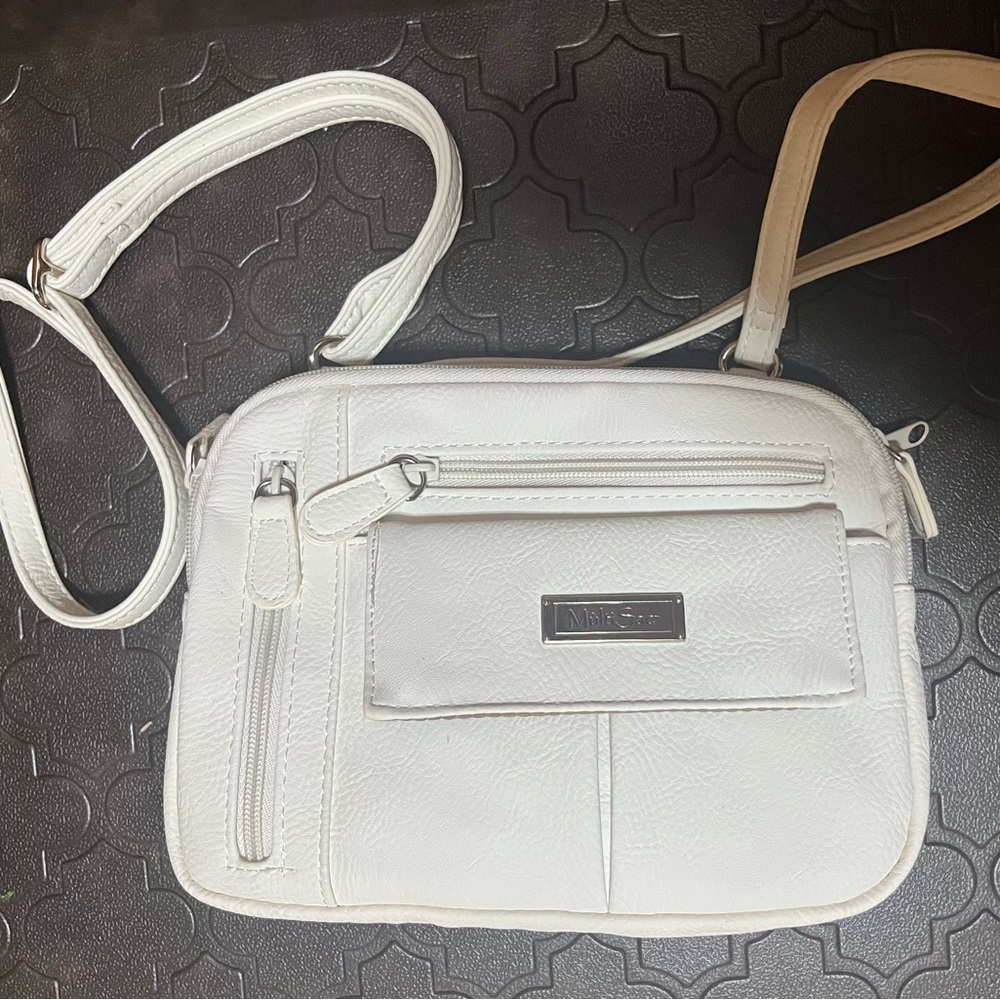 Elegant White Vegan Leather Crossbody purse